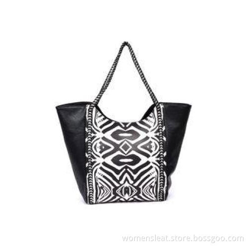 Black Large Leather Handbags with Glossy Finish , faux leat